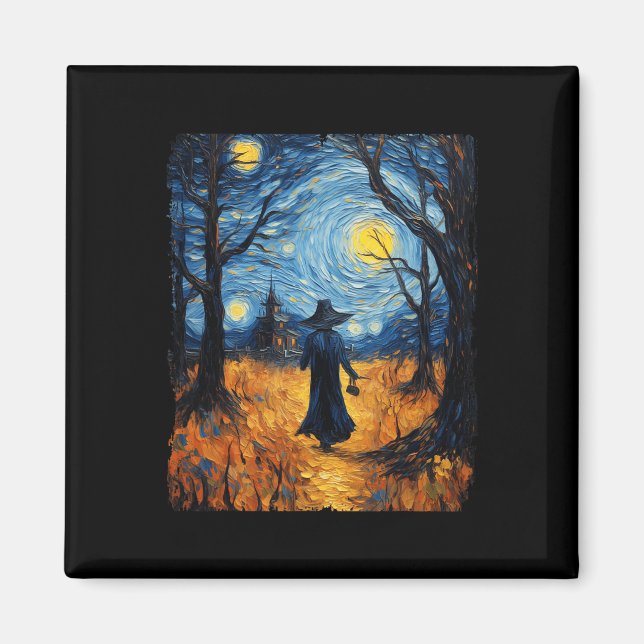 Witch Halloween Starry Night Van Gogh Costume Art  Magnet (Front)