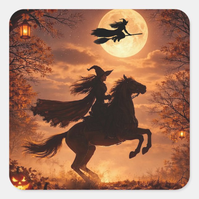 Witch Halloween Stickers with Horse (Front)