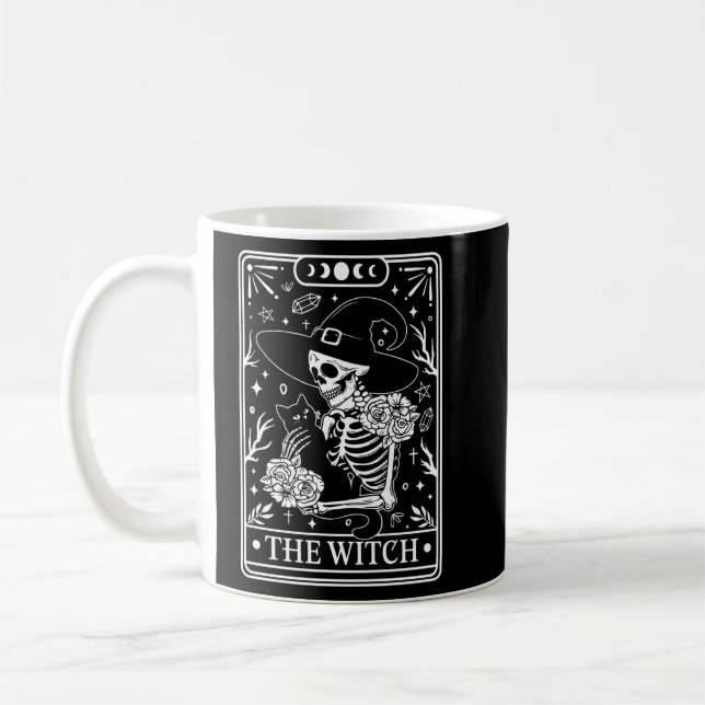 Witch Halloween Tarot Card Black Coffee Mug (Left)