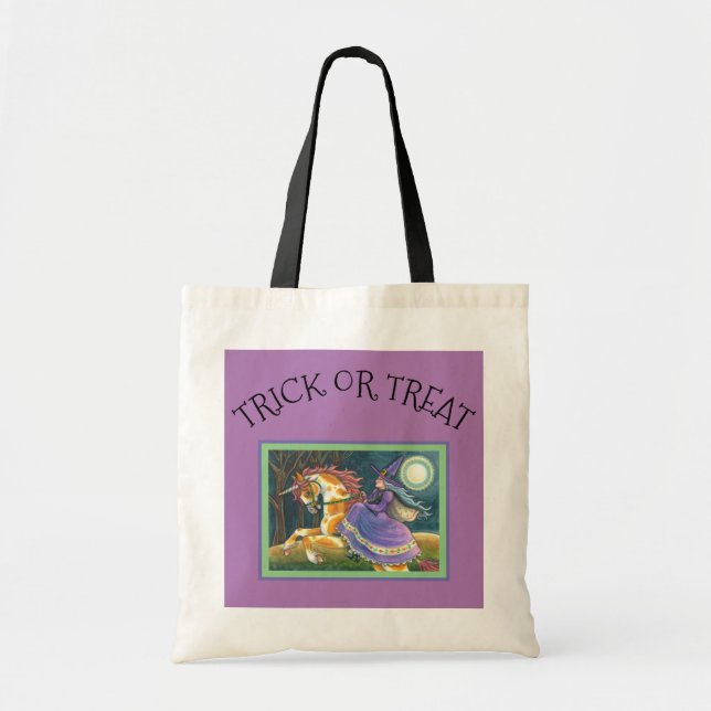 WITCH, HALLOWEEN UNICORN, BLACK CAT Trick Or Treat Tote Bag (Front)