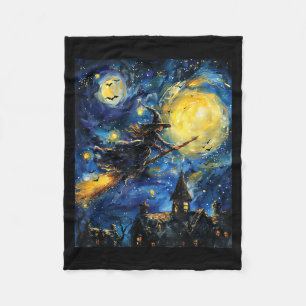 Witch Halloween Van Gogh Style Starry Night Fleece Blanket