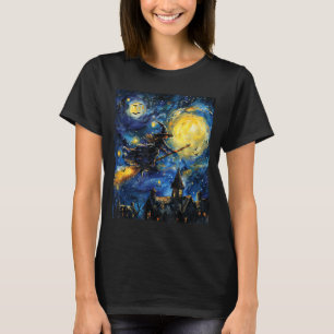 Witch Halloween Van Gogh Style Starry Night T-Shirt