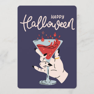 Witch Hand Holding Flaming Red Cocktail Halloween Holiday Card