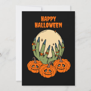 Witch hands with pumpkin halloween holiday card