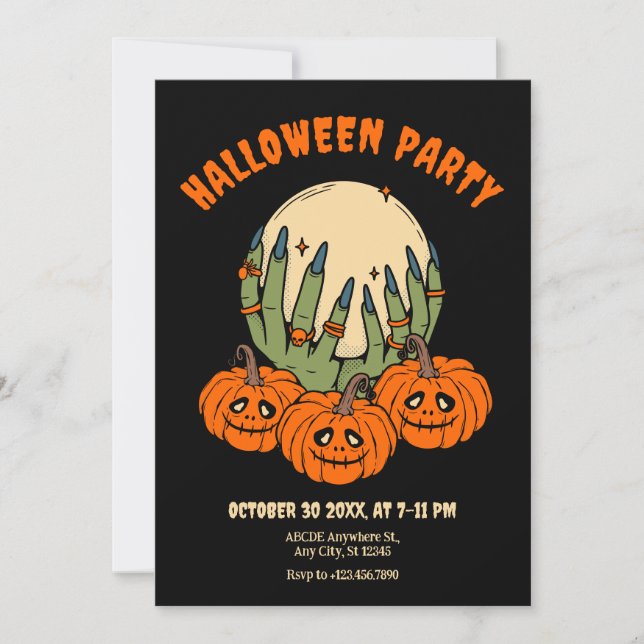 Witch hands with pumpkin halloween  invitation (Front)