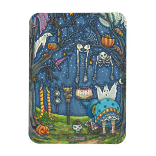 WITCH HANGING HER BLACK CAT, GHOST, SKELLY LAUNDRY MAGNET