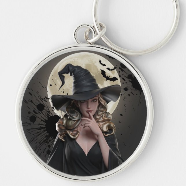 Witch Hat and Bats Coaster Key Ring (Front)