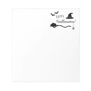 Witch Hat And Broom With Spider And Bats Halloween Notepad