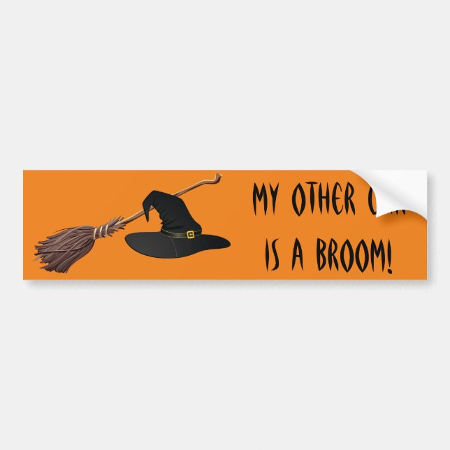 Witch Hat and Broomstick Bumper Sticker (Front)