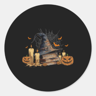 Witch Hat And Magic Book Spooky Library Halloween Classic Round Sticker