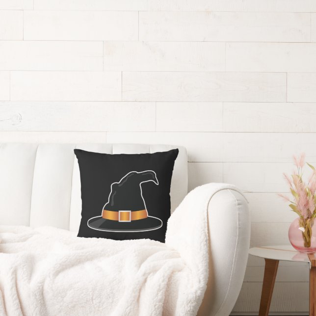 Witch Hat And Orange Witch's Hat Halloween Black Cushion (Couch)