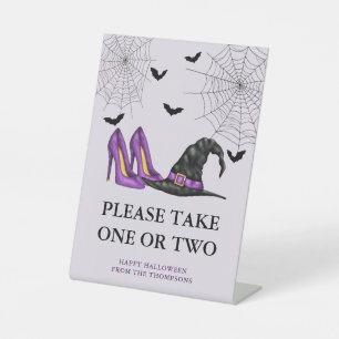 Witch Hat And Shoes Halloween Candy Bowl Note Pedestal Sign