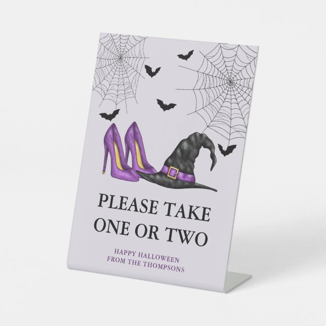 Witch Hat And Shoes Halloween Candy Bowl Note Pedestal Sign (Front)
