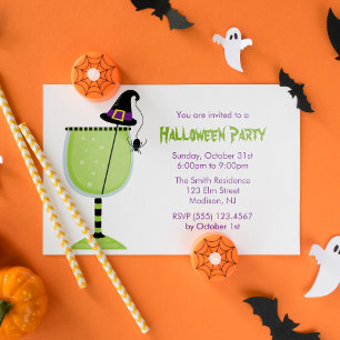 Witch Hat and Spider Halloween Cocktail Party Invitation