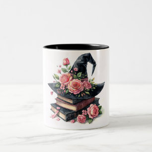 Witch Hat Bookstack With Pink Roses Two-Tone Coffee Mug
