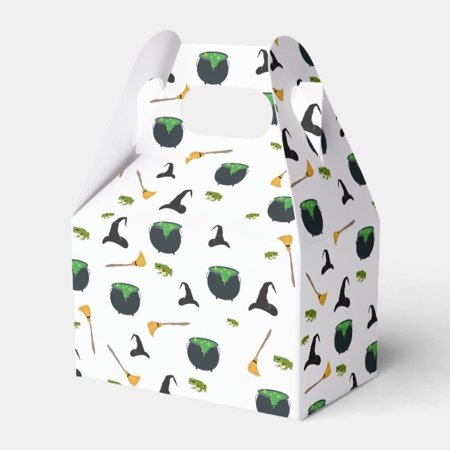 Witch Hat Broom Cauldron Halloween Pattern Favour Box (Front Side)