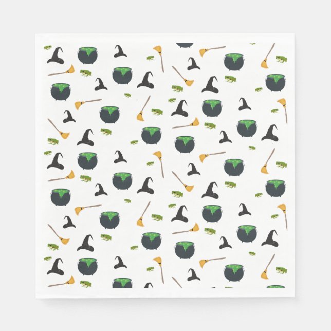 Witch Hat Broom Cauldron Halloween Pattern Napkin (Front)