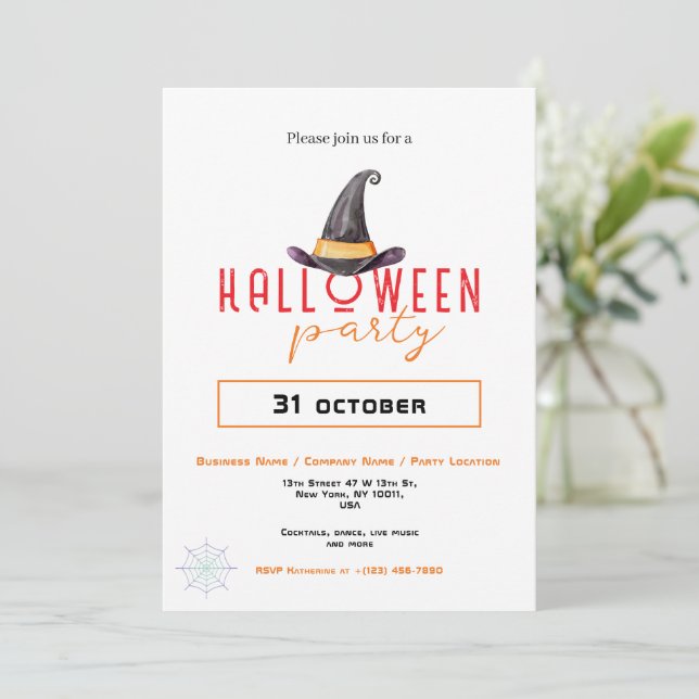 Witch Hat Business Office Halloween Party Invitation (Standing Front)