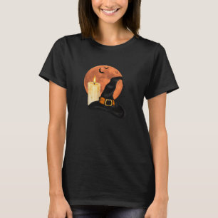 Witch Hat & Candle Under the Orange Moon Halloween T-Shirt