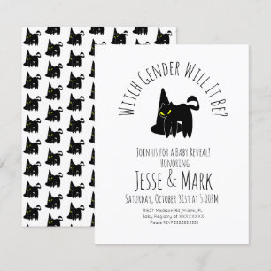 Witch Hat Cat Halloween Fall Gender Reveal  Invitation