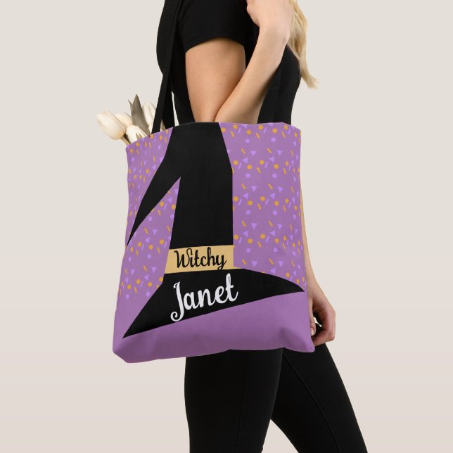 Witch Hat Confetti Witchy Name Tote Bag (Close Up)