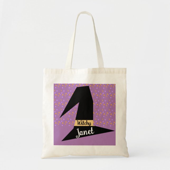 Witch Hat Confetti Witchy Name Tote Bag (Front)