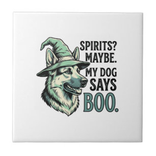 Witch Hat Dog Vintage Engraving Halloween Humour D Tile