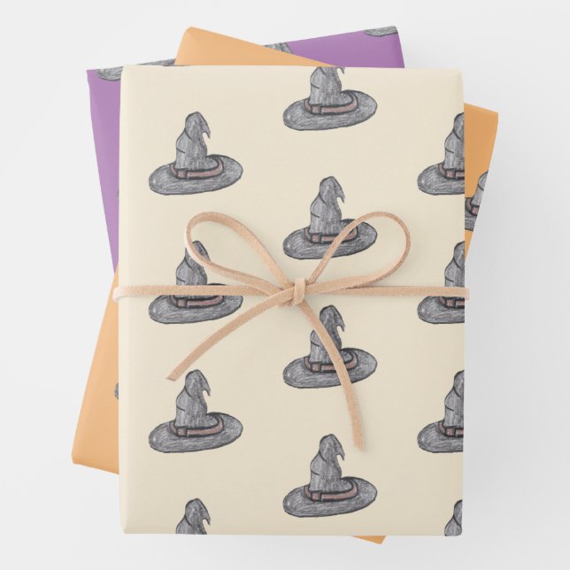  Witch Hat Doodle Halloween Pattern   Wrapping Paper Sheet (In situ)