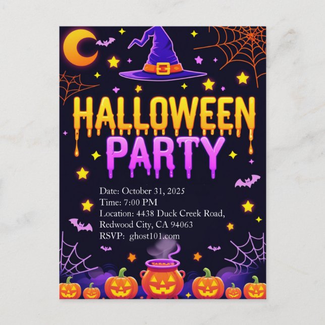 Witch Hat Halloween Party Postcard (Front)