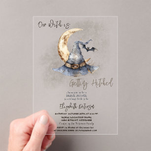 Witch Hat Moon Halloween Dark Bridal Shower Acrylic Invitations