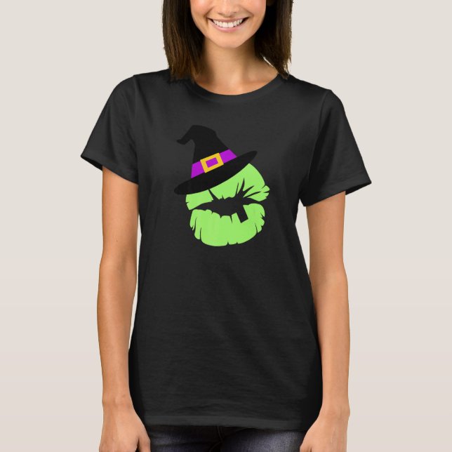 Witch hat on florescent green lips T-Shirt (Front)