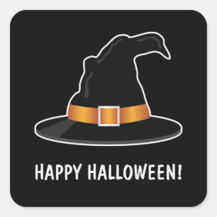 Witch Hat Orange Witch's Hat Happy Halloween Black Square Sticker