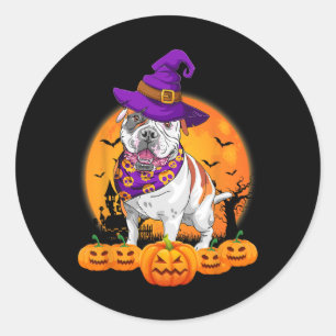 Witch Hat Pumpkin American Bulldog Halloween Classic Round Sticker