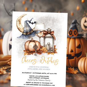 Witch Hat Pumpkin Bow Glass Lantern Halloween  Invitation