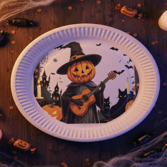 Witch Hat Pumpkin Halloween Vibes Paper Plate (Creator Uploaded)