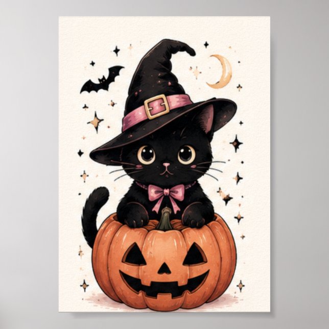 Witch Hat Pumpkin Patch Black Cat Poster (Front)