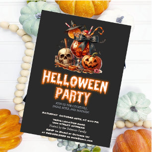 Witch Hat Pumpkin Skull Drink Dark Halloween  Invitation