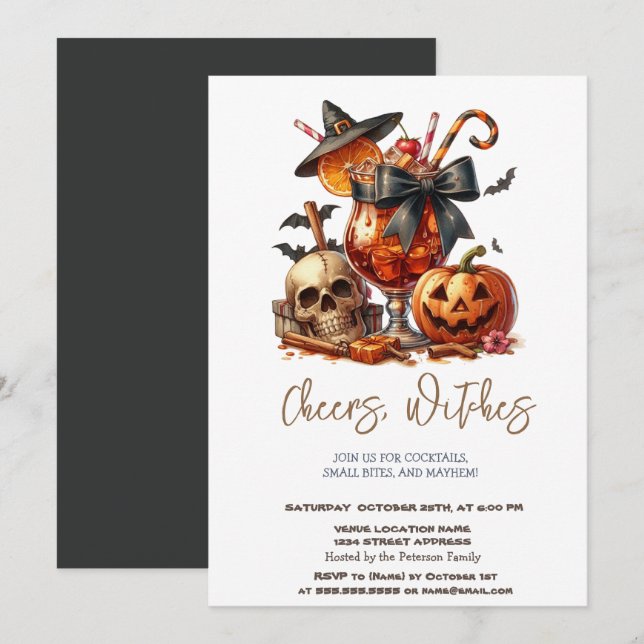 Witch Hat Pumpkin Skull Halloween Party Invitation (Front/Back)