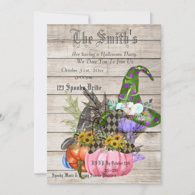 Witch Hat, Pumpkins Invitation (Front)