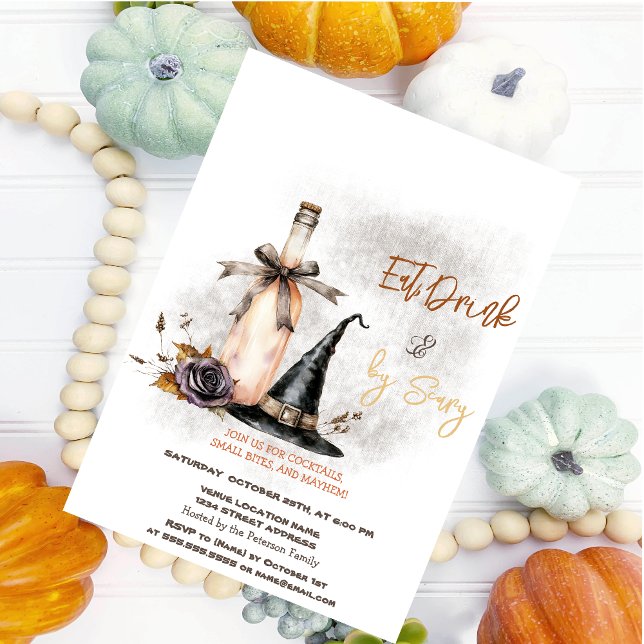 Witch Hat Wine Flower Halloween Party Invitation (Creator Uploaded)