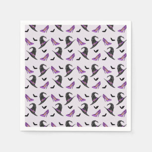 Witch Hat With Shoes Purple Halloween Pattern Napkin