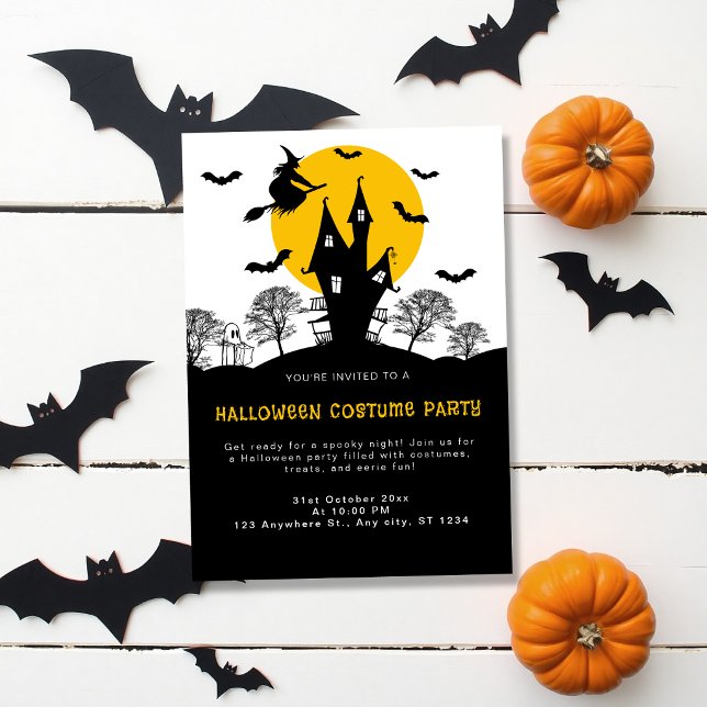 Witch Haunted House Orange & Black Halloween Party Invitation (Creator Uploaded)