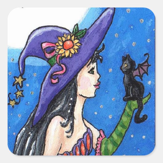 "Witch & Her Bat-Cats" Sticker (Front)