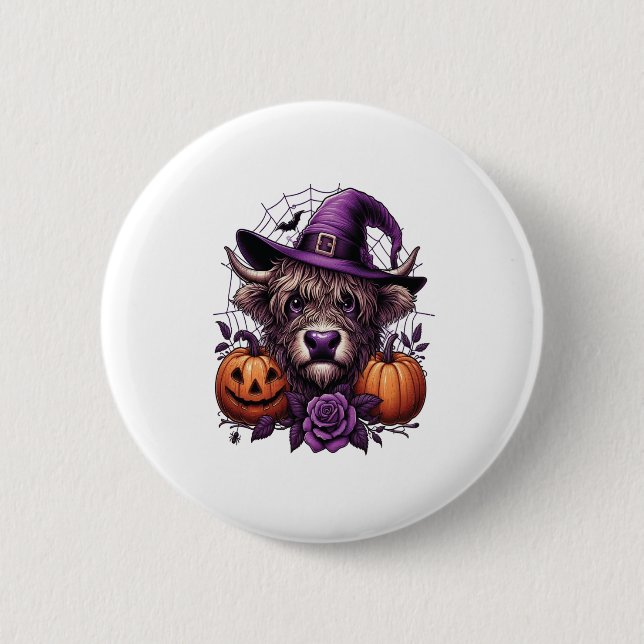 Witch Highland Halloween Cow 6 Cm Round Badge (Front)