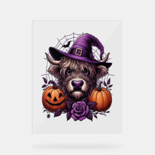 Witch Highland Halloween Cow Acrylic Sign
