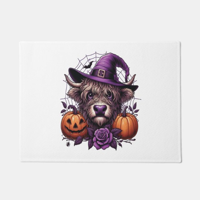 Witch Highland Halloween Cow Doormat (Front)