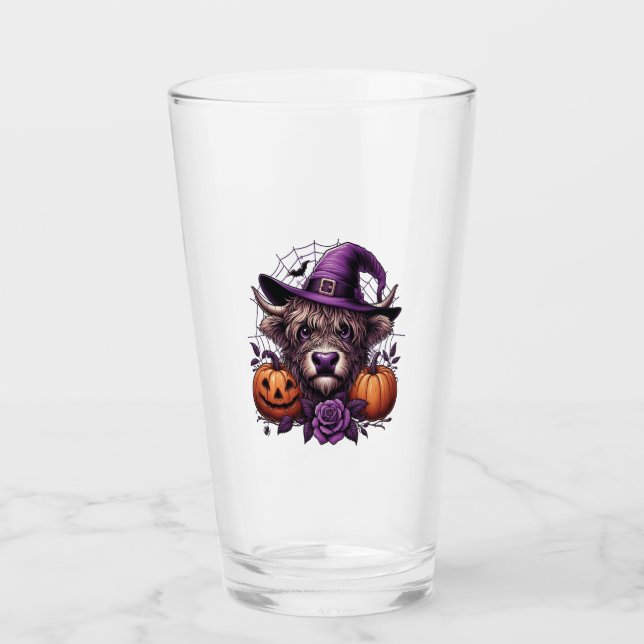 Witch Highland Halloween Cow Glass (Front)