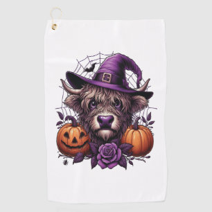 Witch Highland Halloween Cow Golf Towel