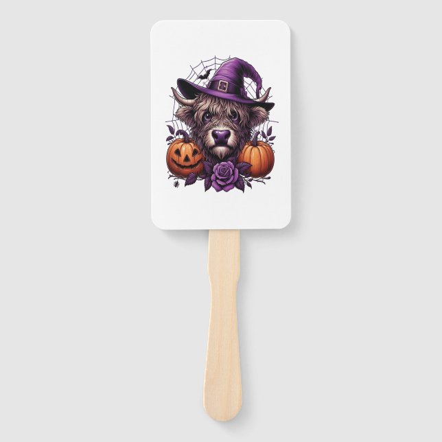 Witch Highland Halloween Cow Hand Fan (Front)