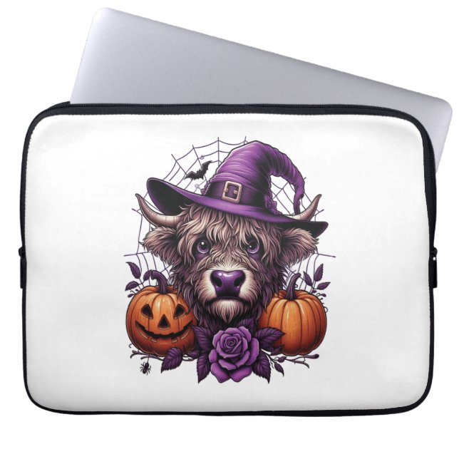 Witch Highland Halloween Cow Laptop Sleeve (Front)